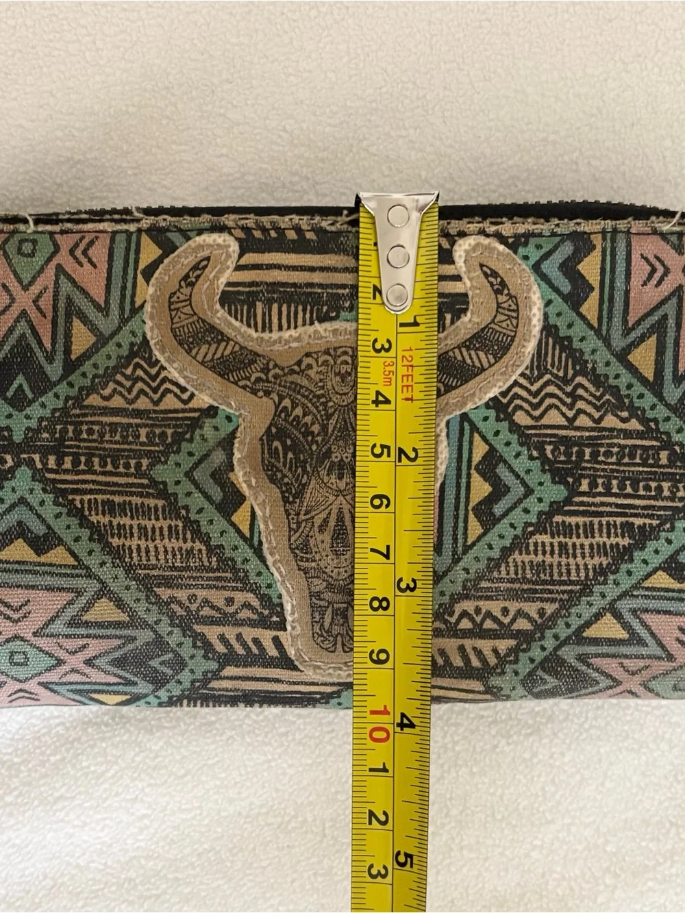Southwestern Canvas Zip Card Holder with Bull Skull - Teal, Pink, Black